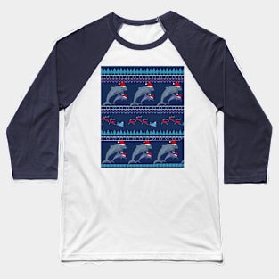 Merry Christmas Ugly Sweater Design with Dolphin in Santa Hats Baseball T-Shirt